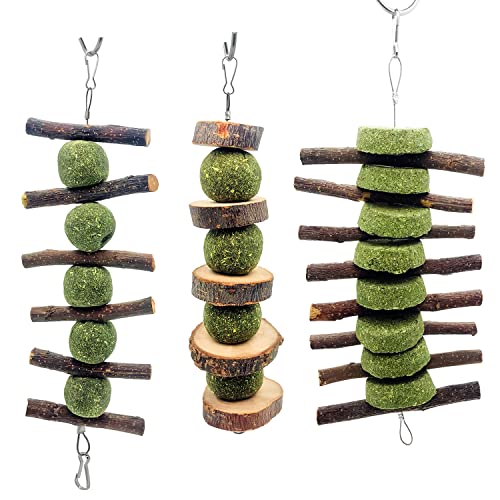 3 Pcs Bunny Chew Toys, Rabbit Chew Toys | for Teeth Grinding, Natural Organic Apple Wood Stick for Improve Rabbits Guinea Pigs Hamsters Dental Health