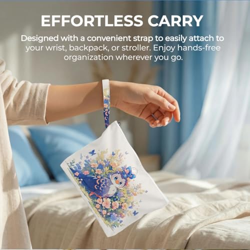 ENGVZ Wet Dry Bag, Waterproof Travel Pouch, Large Zipper Bag For Swimsuits, Diapers, Toiletries, Makeup, Women And Girls Cute Blue Bird - color: Flower Bird