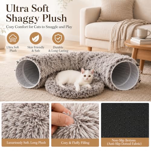 Warm Fluffy Plush Cat Tunnel Bed Under Christmas Tree Big Tube Playground Toys 3 FT Diameter Longer Crinkle Collapsible 3 Way, for Indoor Cat Kitty Kitten Puppy Rabbit Ferret Brown - color: Brown