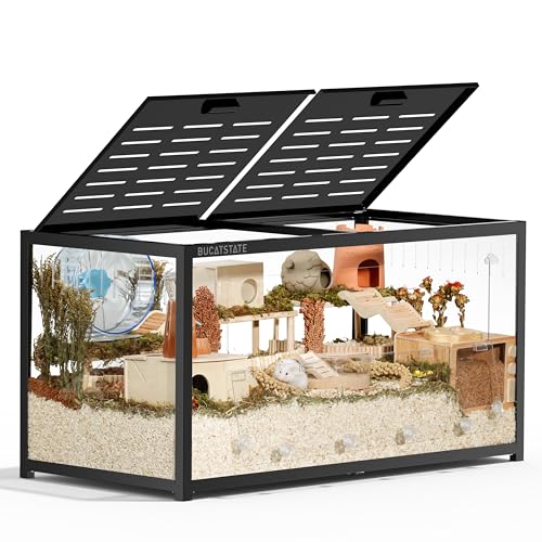 BUCATSTATE Hamster Cage 3.0, Large Hamster Enclosure(47in, Black) | 7.8 ft² Small Animal Habitat with Deep Bedding Space for Hamster Enrichment, Stackable Aluminum Frame, Front & Top Access - color: Black, size: 47.0"L x 23.6"W x 25.5"H