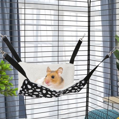 Wontee 2 Pack Small Animal Hammock Soft Fleece Sleeping Bed for Mice Rat Chinchilla Guinea Pig Ferret Kitten Cat Rabbit (S: 10.6x10.6inch, Black White Dot) - size: S 10.2" x 10.2"
