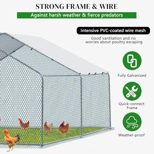 Outvita Chicken Coop, 13×10 FT Large Metal Chicken House, Poultry Habitat Cage with Waterproof Cover, Walk-in Chicken Run Pen for Small Animals, Yard, Farm, Patio - color: Silver, size: 156.0"L x 120.0"W x 78.0"H