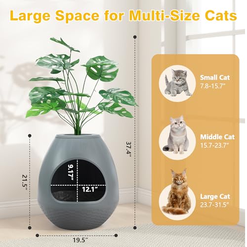 Egglao6 Hidden Cat Litter Box Furniture with Artificial Plants, Odor Removal System, 3PCS Cat Litter Box Liners, Cat Litter Scoop, Quick Assembly, Secret Kitty Enclosure, Extra Large (Grey) - color: Gray