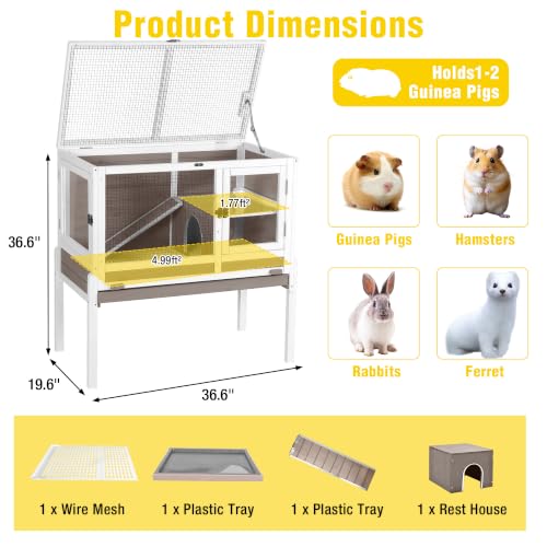 Aivituvin Wooden Guinea Pig Cages Indoor with Removable Stand, Anti Chewing Rabbit Hutch with Ramp and Wire Mesh, 2 Story Small Animals House Habitat with Pull Out Tray (Brown) - color: Brown