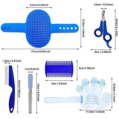 7-Piece Small Pet Grooming Kit with Brush, Nail Clippers, and Adjustable Strap for Rabbits, Hamsters, Guinea Pigs (Blue) - color: Blue