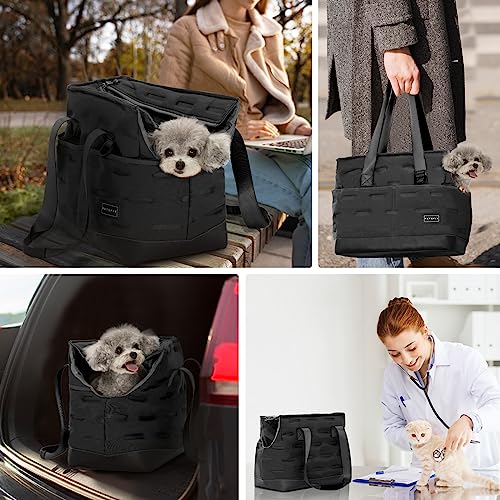 Petsfit Small Dog Purse Carrier, Portable Pet Carrier Tote Cat Carrier with Adjustable Safety Leashs, Pocket, Poop Dispenser, Waterproof TPU Bottom, Black - color: Black