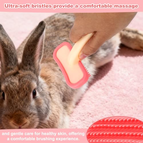 Rabbits Bunny Brush, 13.5x9cm/5.31x3.54in Durable Soft Silicone Rabbit Grooming Bunny Brush Practical Small Animal Massage Comb Suitable for Cats, Puppy Dogs, Kittens & Pets - color: pink