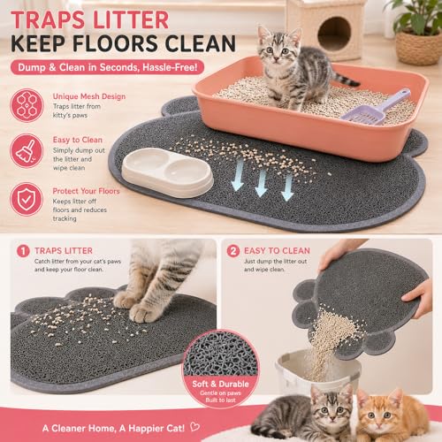 Kitten Litter Box Starter Kit with Mat, All-in-One Starter Kit for Kittens & Small Cats, Anti-Tracking Litter Mat, Easy Clean, Includes Scoop & Toys, Compact Size (PinkScoop Set) - color: PinkScoop Set