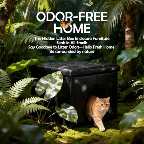 MEEXPAWS Cat Litter Box Enclosure Furniture Odor Control, Large | XL Hidden Cat Litter Box Bench Ottoman, Cabinet Dog Proof, Waterproof Inside, Easy Clean, Easy Assembly, Black - color: Black, size: XL 27.5'' x 19.6'' x 19.6''