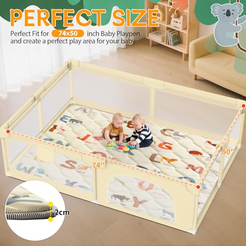Omzer 74x50 Baby Play Mat for Floor, Playpen Mat for Toddlers Infants | Tummy Time Floor Mat, Safe Non-Slip Base, Extra Thick Soft Foam, Machine Washable, Foldable, Fits Playpen&Outdoor - size: 74"×50"