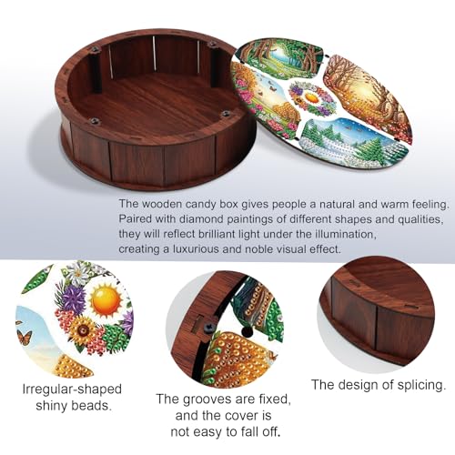 JISHSHAY Diamond Art Storage Box Four Seasons Diamond Painting Wooden Snack Box Gem Painting Candy Box Gem Art Organizer Case Embroidery Kit Mosaic Kits for Adults Storage Containers with Lid - color: Four Seasons
