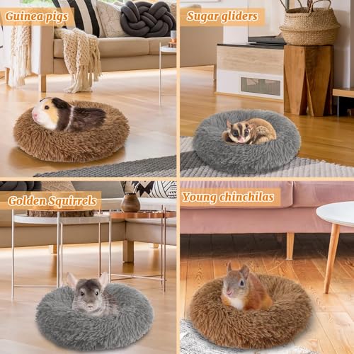 PETKNOWS 2-Pack Winter Guinea Pig Beds Hamster Bed Small Animal Hideout | Thickened Plush and PP Cotton Fabric, Guinea Pig and Hamster Bed, Keeping Warm and Safe, 30cm Size with Inner Cushion - color: Brown, Grey