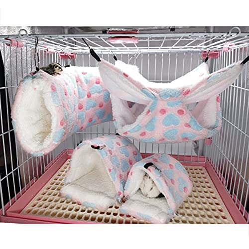 LEFTSTARER Hanging Tunnel for Small Animals Guinea Pig Accessories Sugar Glider Cage Accessories Hamster Rat Toys Ferret Hammock（Heart-Pink） - color: Pink