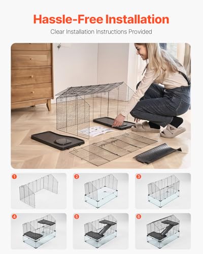 VEVOR Hamster Cage, 360°Viewing Transparent Hamster Habitats, Small Animal Cage, 29.5 x 17.3 x 24 in, Ventilated Pet Mouse Cages with Water Bottle, Portable Hamster House for Rats, Guinea Pigs - size: 29.5"L x 17.3"W x 24.0"H