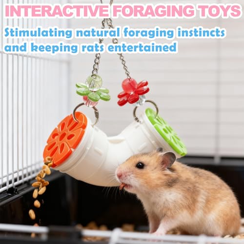 Rat Enrichment Toys, Interactive Foraging Toys for Birds, Rat Cage Accessories Enrichment - Hanging Tube Treat Dispenser | Slow Feeder for Small Animals, Hamsters, Rabbits and Parrots