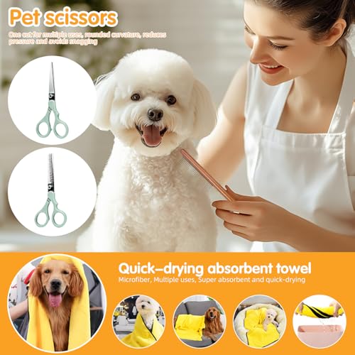 Aglads 12 in 1 Pet Grooming Kit, Dog Grooming Supplies with Self Cleaning Slicker Brush, Dematting Comb, Safety Nail Clippers, for Small Medium Large Dogs Cats Rabbits Long Short Curly Hair(12, blue) - color: BLue