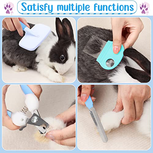 VCZONE Small Animal Grooming Set: Pet Nail Clipper & File, Flea Comb, Shampoo Brush, Shedding Slicker Brush, Massage Glove, Cleaning Comb (Blue) - color: Blue