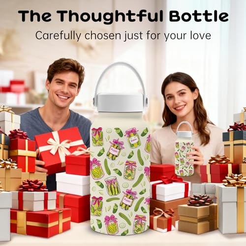 Gifts for Pickle Lover, 25oz Pickle Water Bottle with Straw Lid & Direct-drink Lid- Pickled Cucumber Insulated Water Bottles, BPA-free Leakproof Sports Waters Bottle for School Travel, Gift Cup - color: Pickle