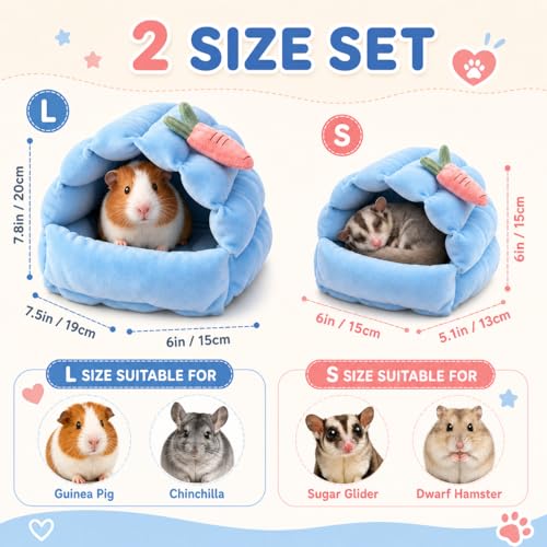 Meow&Woof 2 Pack Small Animal Beds - Cozy Hamster Hideout, Washable Guinea Pig & Hedgehog House, Blue Hideaway for Sugar Glider, Chinchilla, and Rats. - color: Blue