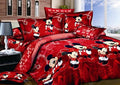 100% Cotton Kids Reversible Printing Mickey Mouse Couples Duvet Cover 3PCS Bedding Set with Zipper Closure, Full(No Comforter) - color: Red, size: Full