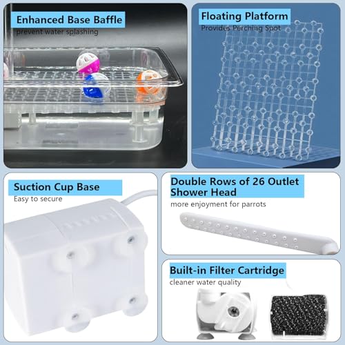 Parakeet Bird Bath with Pump,Large Automatic Parrot Bathtub Shower Fountain | Bird Bathing Tub,Circulating Water System,Parrot Bath for Budgie Cockatiel Lovebird Conure - size: Bird Bath