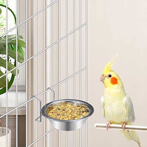 Wontee Pet Food Water Bowl Stainless Steel Hanging Feeder, M | Rust-proof, removable for easy refilling and cleaning, for feeding in cages/kennels/crates, for small dogs/cats/birds/rabbits - size: M