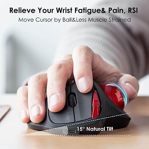 SANWA 2.4G Wireless Trackball Mouse, Optical Ergonomic Rollerball Mice, Programmable Silent Buttons, USB-A & Type-C Receiver, Thumb Control, 4 DPI, Rechargeable Compatible for PC, Mac, Windows, Laptop - color: 2.4G Wireless