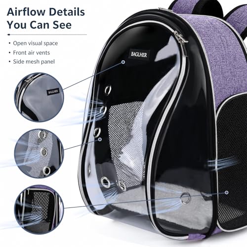 BAGLHER Cat Carrier Backpack Bubble - Fit Up to 18 Lbs - Airline-Approved Dog Backpack Carrier for Small Pets Puppies Dogs Bunny, Space Capsule Dog Carrier Backpack for Travel Outdoor Hiking, Purple - color: Purple