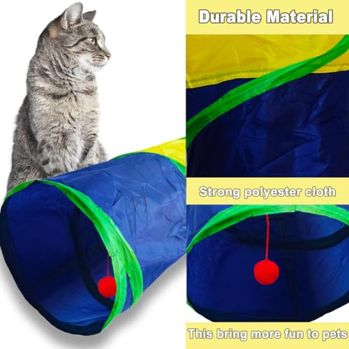 Cat Tunnel Tube Toys，Tunnels for Indoor Cats, 2 Way Foldable | Interactive Pet Crinkle Pop Up Tunnel with Balls Peek Hole Hideaway for Rabbits, Kittens, Ferrets, Puppy Playing & Exploring - color: 2 Way Mushroom