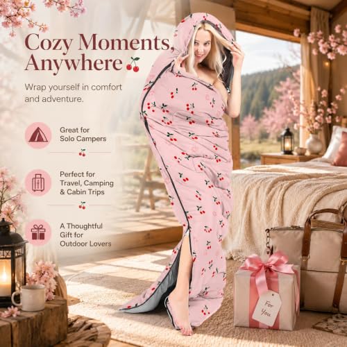AILONEN Midnight Meow Sleeping Bag, Charcoal Cat Eyes Crescent Graphic, Portable Camp Sack Sleepover Style - color: Cherry1
