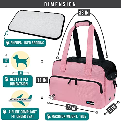 PetAmi Small Dog Purse Carrier, Soft-Sided Pet Carrier Bag with Pockets, Portable Puppy Cat Travel Handbag Tote, Airline Approved Breathable Mesh, Poop Bag Dispenser, Max 18 lbs, Pink - color: Pink