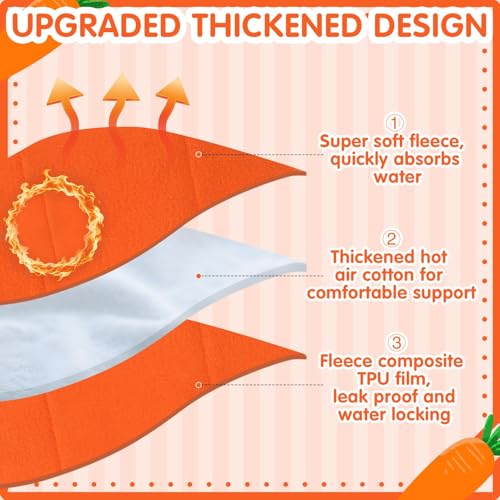 Guinea Pig Bed Mats, 2 Pack 12x20in Cozy Soft Fleece Warm Rabbit Pad Absorbent & Waterproof Washable Small Animal Sleeping Mattres Bedding for Bunny Hedgehog Chinchilla Hamsters Carrot+Leaf