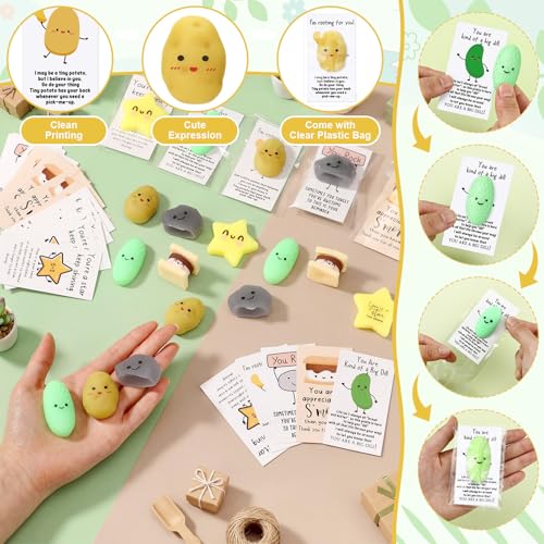 HyDren 60 Set Inspirational Stress Ball Gifts Bulk Back to School Gifts Kawaii Squeeze Stress Relief Ball Employee Appreciation Motivational Cards Cute Fidget Toys for Coworker Adult (Mixed Style) - style: Mixed Style