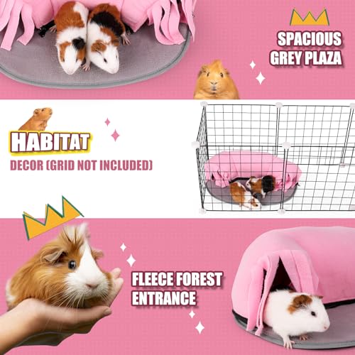 Guinea Pig Tunnel, 2-Way Tunnel for Guinea Pig, Hamster and Other Small Pets, Zip Design for Use and Storage, Pure Pink and Grey - color: Pink and Grey
