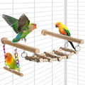 Bird Perches Ladder with Swing,Natural Wood Parrot Climbing Bridge Toys | Wood Climbing Ladder for Parakeet, Exercise Play Stand Parakeet Cage Accessories for Budgie Conure Lovebird Canary,B - color: B