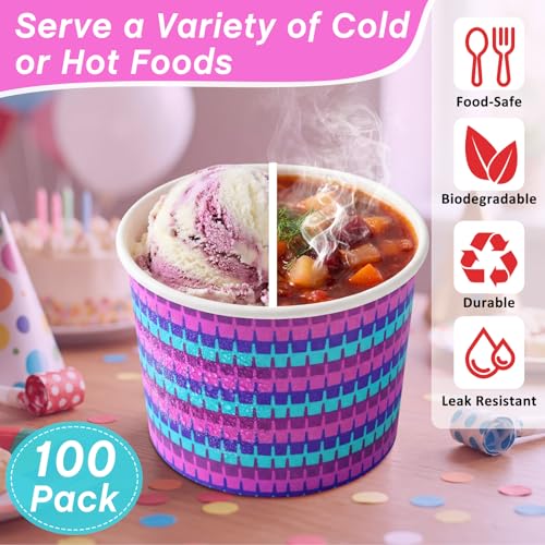 Jingmore 100 Pcs Ice Cream Paper Cups Bulk 8 oz Disposable Dessert Bowls for Hot or Cold Food Snack Treats Gift for Birthday Summer Party Favor Decoration(Video Game) - style: Video Game