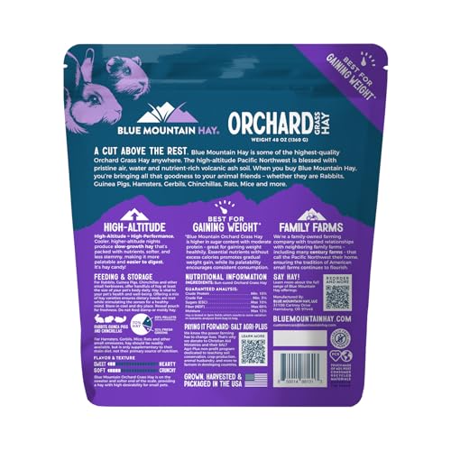 Blue Mountain Hay Orchard Grass Hay for Small Pets, High Fiber Feed, 48oz | Fresh Orchard Grass, High Fiber Pet Forage, Supports Digestion and Dental Wear, Sweet Aroma, Additive Free, Natural Foraging - size: 3 Pound (Pack of 1)