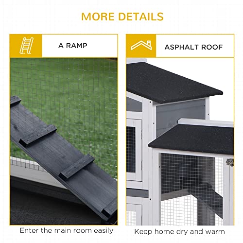 PawHut 62" Rabbit Hutch, Wooden Bunny Hutch, Guinea Pig Cage, Small Animal Enclosure with Run Area, Removable Tray, Asphalt Roof, Lockable Doors and Ramp, Gray | Wooden Bunny Hutch, Guinea Pig Cage, Small Animal Enclosure, Removable Tray, Asphalt Roof, Lo