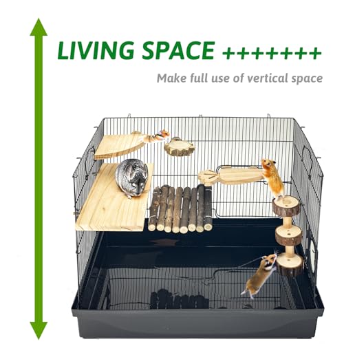 Space Expanding Natural Wood Hamster Platform Set, DIY Small Animal Playground Accessories for Hamster Cage, Climbing & Resting Toys with Adjustable Screws for Hamsters, Chinchillas, Gerbils