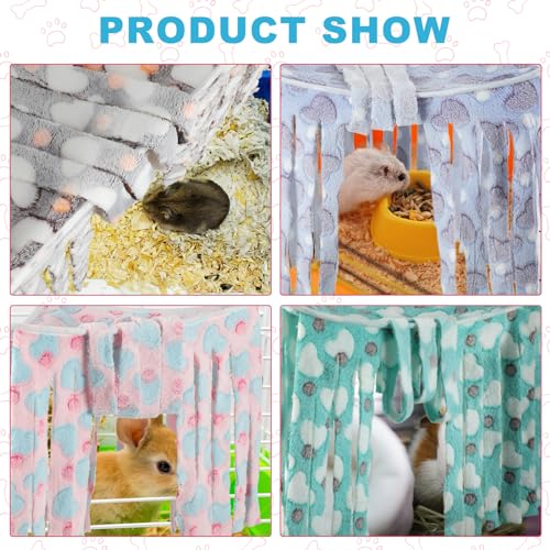 Huwena 4 Pcs Guinea Pig Hideout Fleece Hideaway Toys Cage Accessories Small Animals Corner Triangular Hammock Hamster Ferret Playing Sleeping Bed for Hedgehog Bunny Chinchillas (Heart) - style: Heart