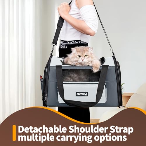Collapsible Small Pet Carrier for Cat 15 lbs with Fashion Pocket Travel Bag | Lightweight Sturdy Little Puppy Dog Carry Crate, Breathable Stylish Kitten Soft Cage Kennel, Portable Yorkie Box Grey - color: Grey