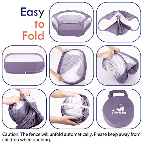 Pawaboo Small Animal Playpen with Zippered Cover, Purple | Portable pop-up pet tent for supervised rabbits, guinea pigs, chicks and kittens; water-resistant bottom and 3 metal rods - color: E-Purple