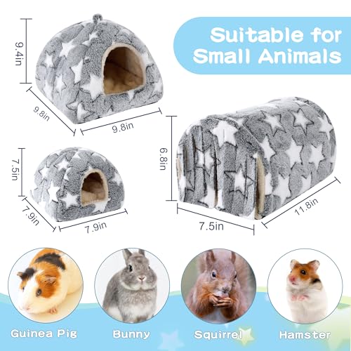 3 Pack Guinea Pig House Accessories, Washable 2 Guinea Pig House and Hideout Tunnel with Curtains, Chinchilla Hideout for Hamster, Rabbit, Bunny, Chinchillas (Gray-Star) - color: Gray-Star
