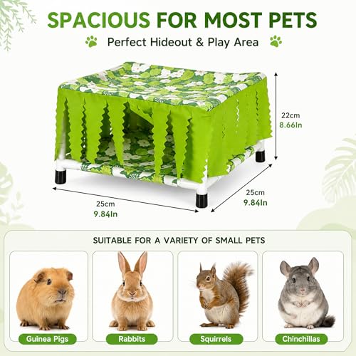 Guinea Pig Hideout with Fringe Curtain, Guinea Pig Bed | Small Animal Tent Hideaway, Stable Shelter Hut for Guinea Pig, Rabbit, Ferret, Chinchilla, Rat and Squirrel - color: Green