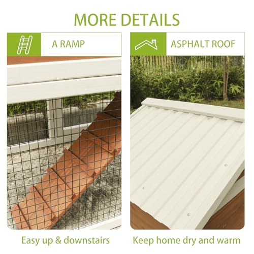 2-Tier Wooden Rabbit Hutch, Outdoor Bunny Cage with Pull-Out Tray, Ramp, Waterproof Roof, Large Space Pet House for Rabbit Guinea Pig Chicken, Indoor Outdoor Small Animal Habitat（96484）