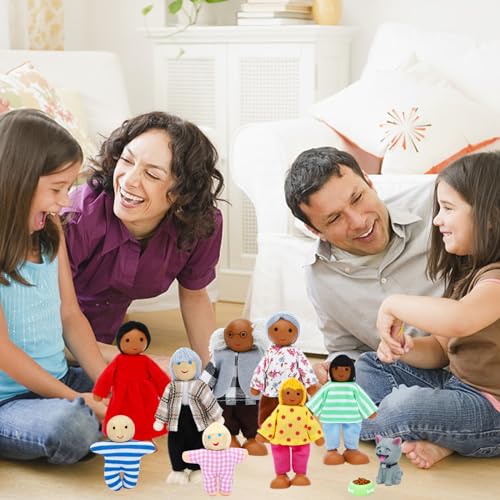 ONEST 20 Pieces Wooden Dollhouse Family Set Mini People Figures Dog Cat Sets Dollhouse Dolls Wooden Doll Family Pretend Play Figures Accessories for Pretend Doll House Toy - style: B Set