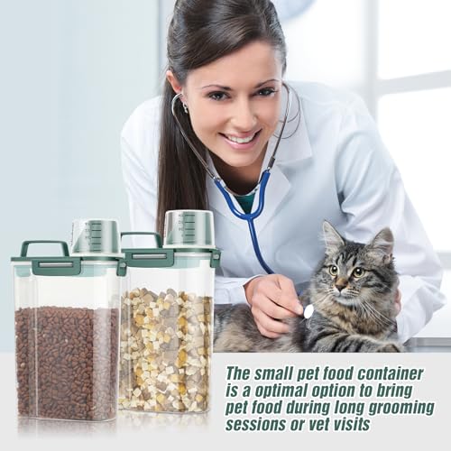 TBMax Small Dog Food Storage Container 3 Qt with Cat Food Can Cover and Mixing Spoon, Portable Travel Pet Food Dispenser with Large Spout and Cup -Bottle Green - color: Dark Green 3Qt