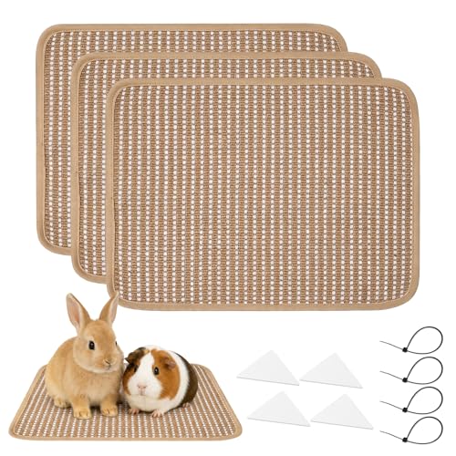 3PCS Rabbit Scratch Mat, Natural Bunny Scratching Pad Claws and Teeth Care Rabbit Mats for Cages Chew Toys for Bunny Pet Cage Bedding for Biting Sleeping Nesting (11x14 inch) - size: 11x14 inch
