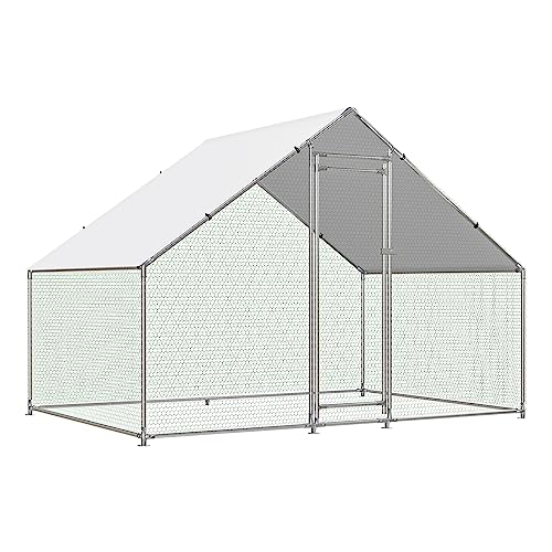 NUGRIART Large Metal Chicken Coop Walk-in Poultry Cage with Water-Resident and Anti-UV Cover Duck Rabbit Cat House Outdoor Chicken Run Pen with Spire Shaped Cage - size: 6.5’L×9.8’W×6.5’H