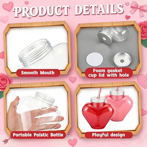 Sliner 20 Set 17 oz Mothers Day Heart Bottles with Straws Including Plastic Drink Empty Heart Bottle Straws Caps for Mother Day Mom Gifts Party Juice Milk Cup Drink Water Container - style: Heart